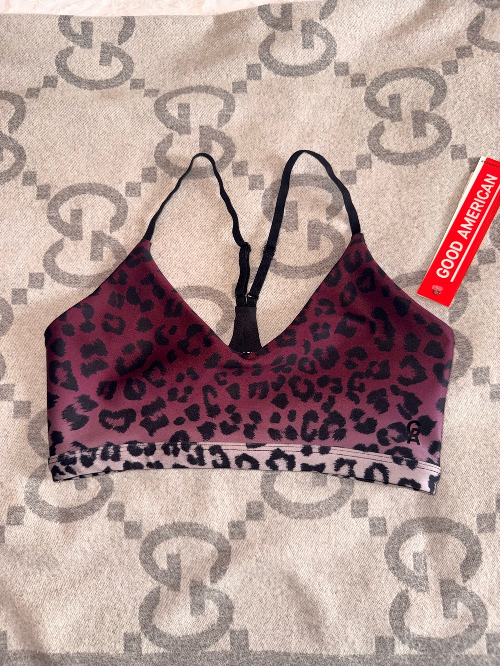 NWT Good American Burgundy Leopard Bralette Sports Bra - Picture 2 of 10